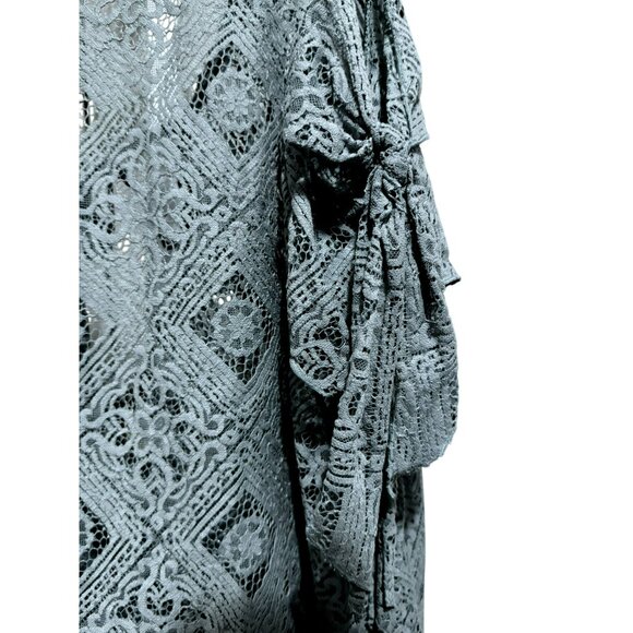 Free People Geo Sands Lagoon Green Crochet Lace Cold Shoulder Top BoHo Small NEW - Picture 4 of 8